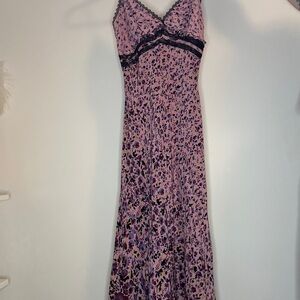 Vintage Y2K Betsey Johnson Multicolor Floral Slip Dress with Black Lace